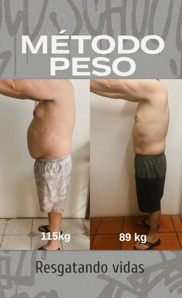 Antes e depois de aluno: 115 kg e 89 kg, Método PESO